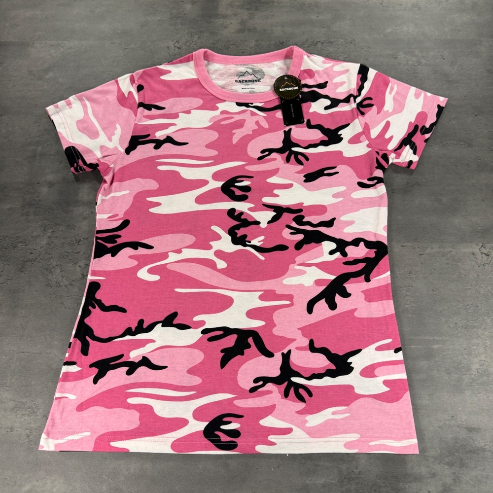 Backbone T-Shirt Womens Large Pink Camo Short Sleeve Crewneck NEW Woodland